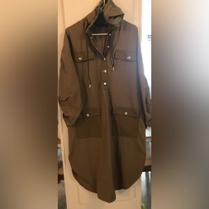 Zara Oversized Olive Green Hooded Utility Dress Size Medium